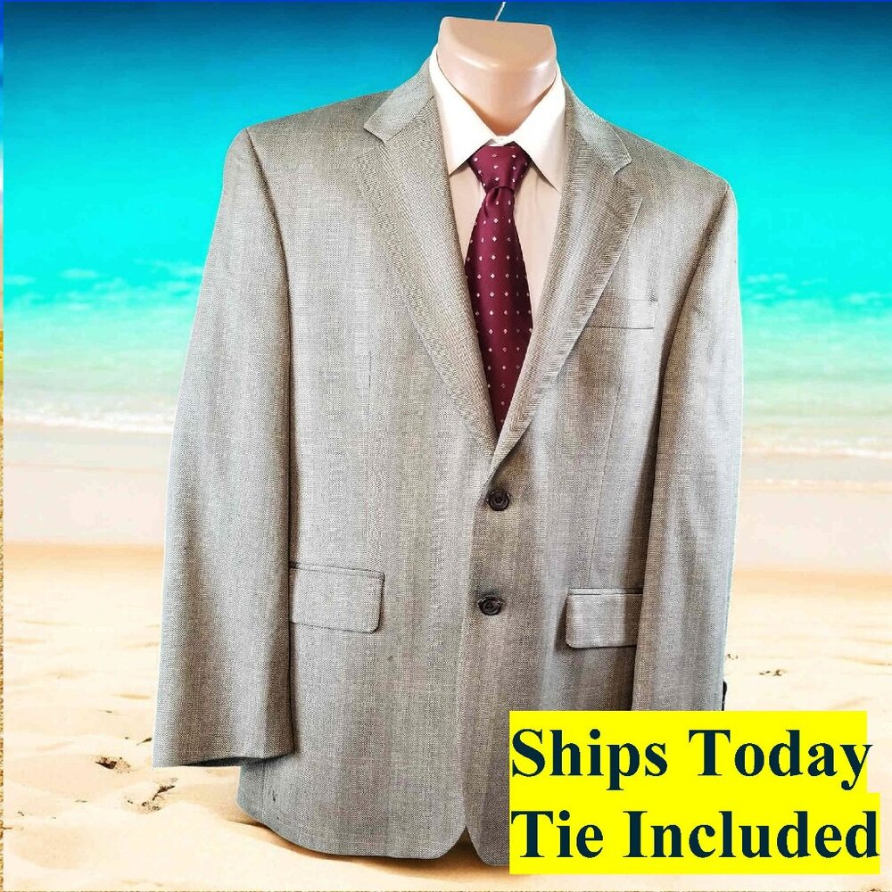 Ralph Lauren Men's 40S Brown Check 52% Silk 48% Wool Blazer Coat & Tie 11610